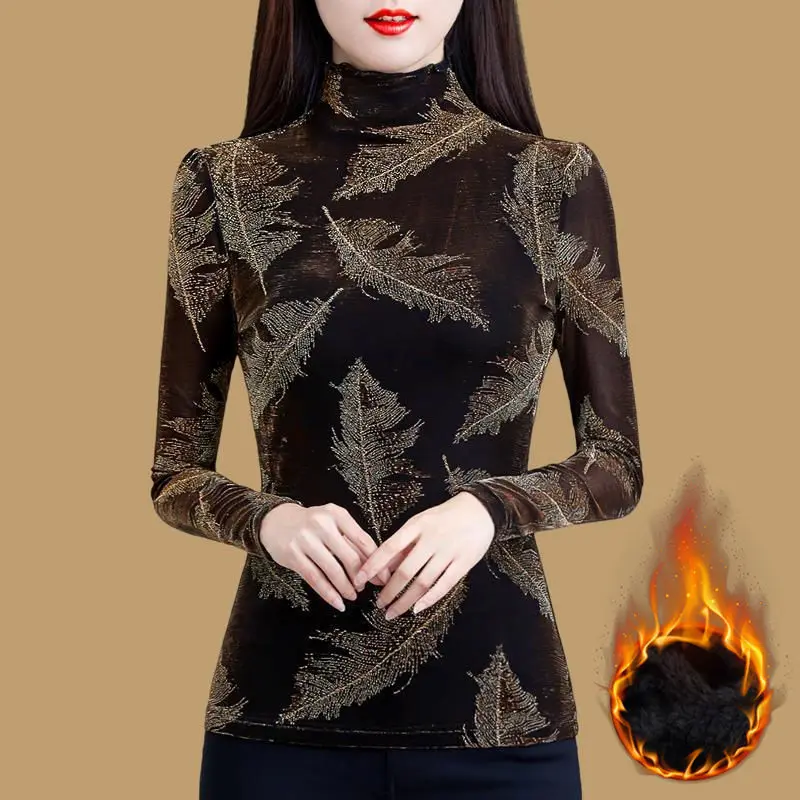 

Женская осенне-зимняя модная кружевная блузка с принтом 2021, Женская водолазка с длинным рукавом, элегантная рубашка, женские повседневные о...