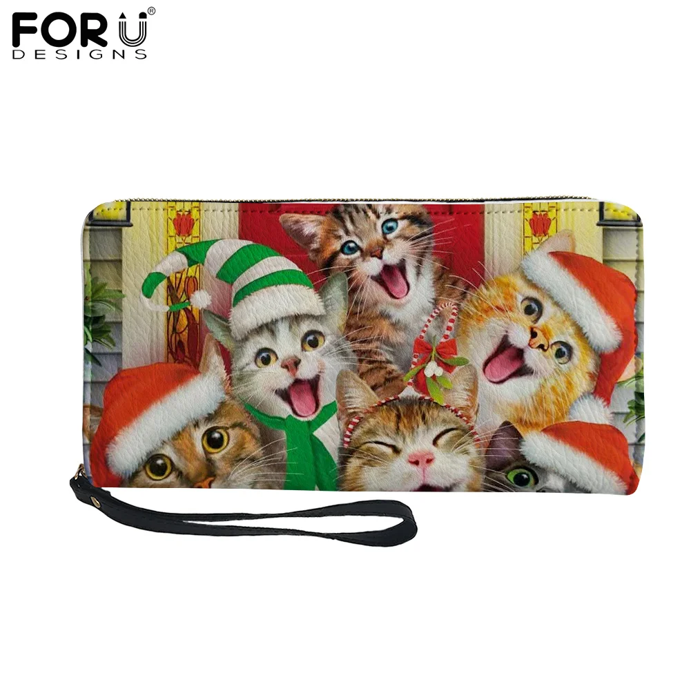

Рождественский кошелек FORUDESIGNS с забавным 3D рисунком кошки, Женский кошелек с молнией, наличные для мальчиков и девочек, Водонепроницаемые С...