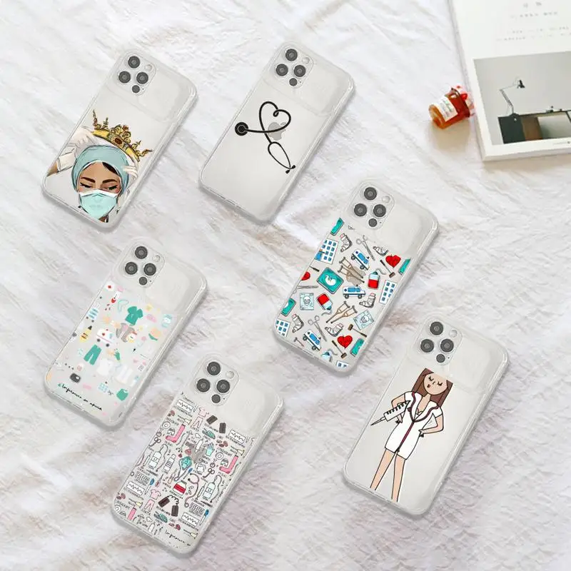 

Nurse Medicine Doctor cartoon Phone Case Transparent for iPhone 7 8 11 12 se 2020 mini pro X XS XR MAX Plus