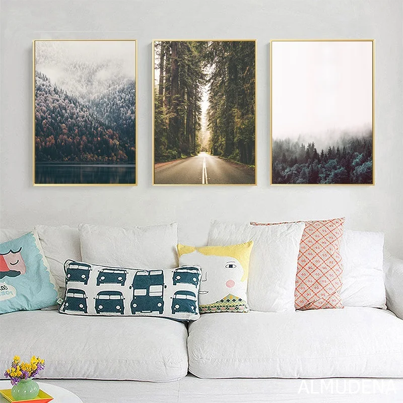 Современные Настенные постеры с лесными скандинавскими пейзажами и принтами
