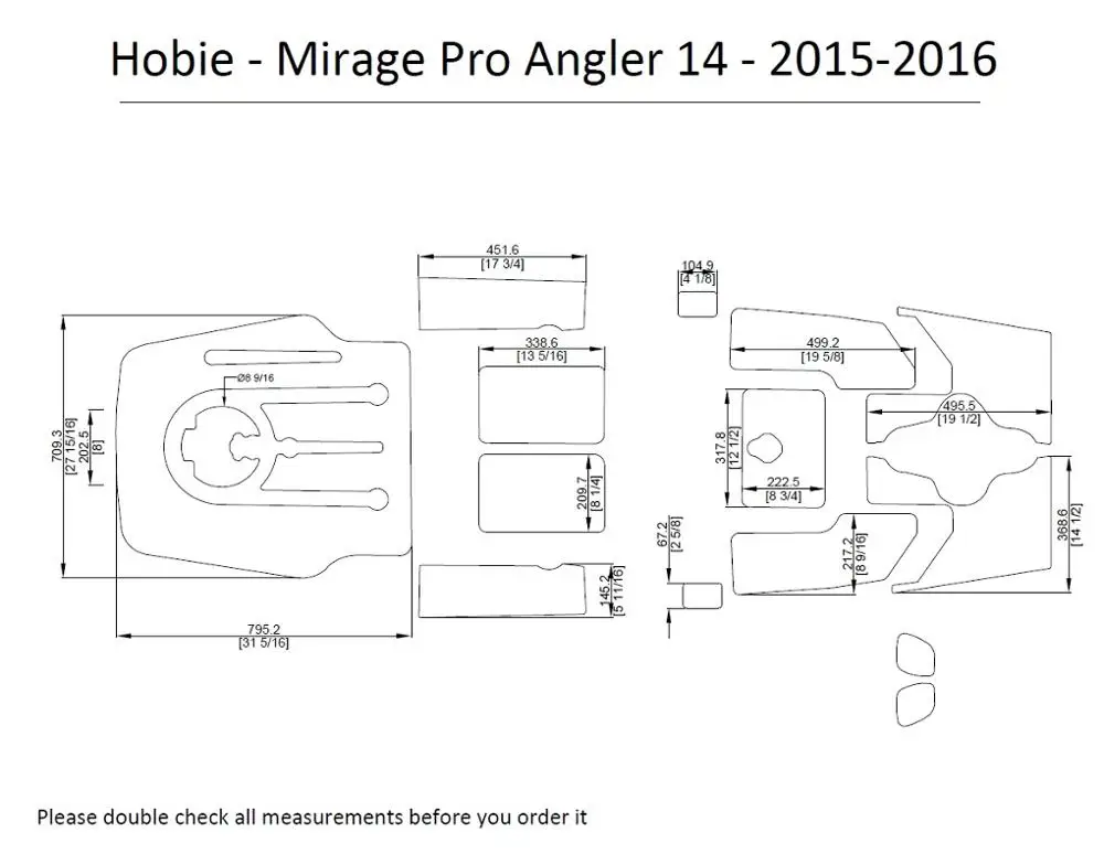 

2015-2016 Hobie Mirage Pro Angler 14 Kayak Boat EVA Decking Mat Pads Kit 1/4"