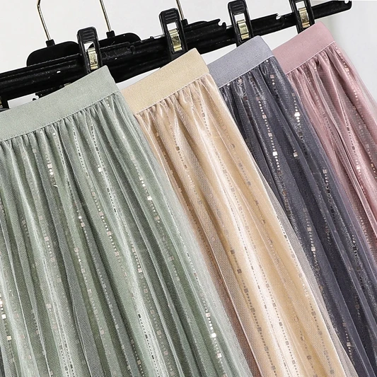 Длинная Тюлевая юбка осень зима блестящая бархатная бежевая серая зеленая