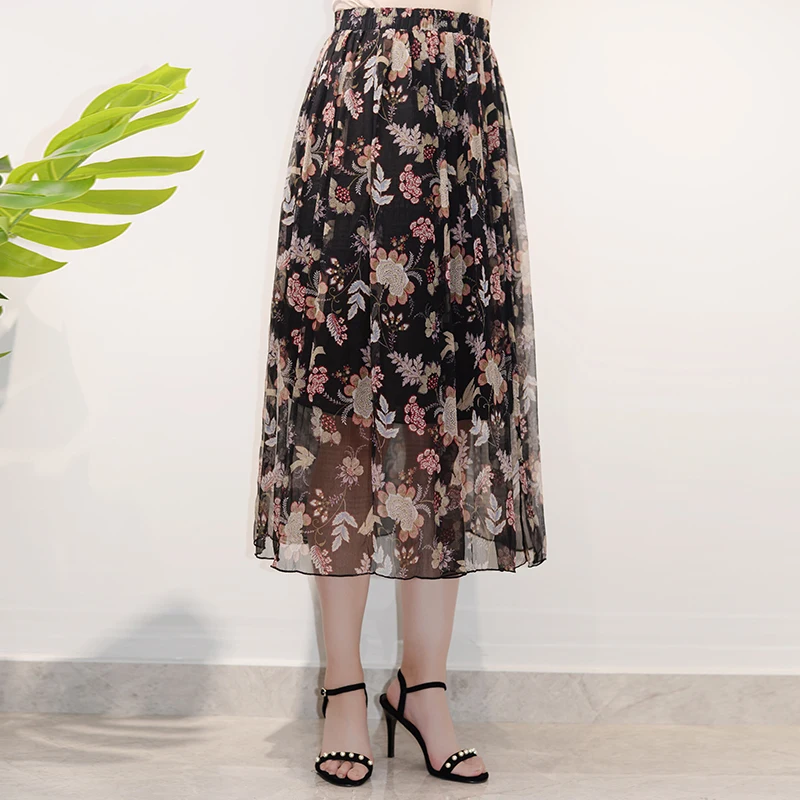 Jinju весна-лето новая шелковая юбка с принтом Удобная дышащая и сексуальная