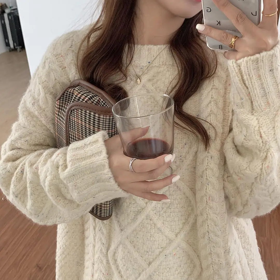 

Make firm offers ~ M han edition loose languid is lazy color sets some cake round collar twist sweater