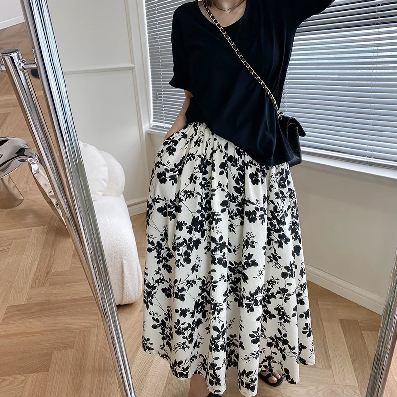

2021 Summer New Product Printed Half-length Skirt Female Korean Style Loose Elastic Waist Thin Skirt Trend Cute pettiskirt women