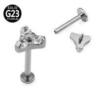 g23 titanium cz zircon stone triangle labret stud helix ear cartilage earrings labret lip ring body piercing jewelry 16g