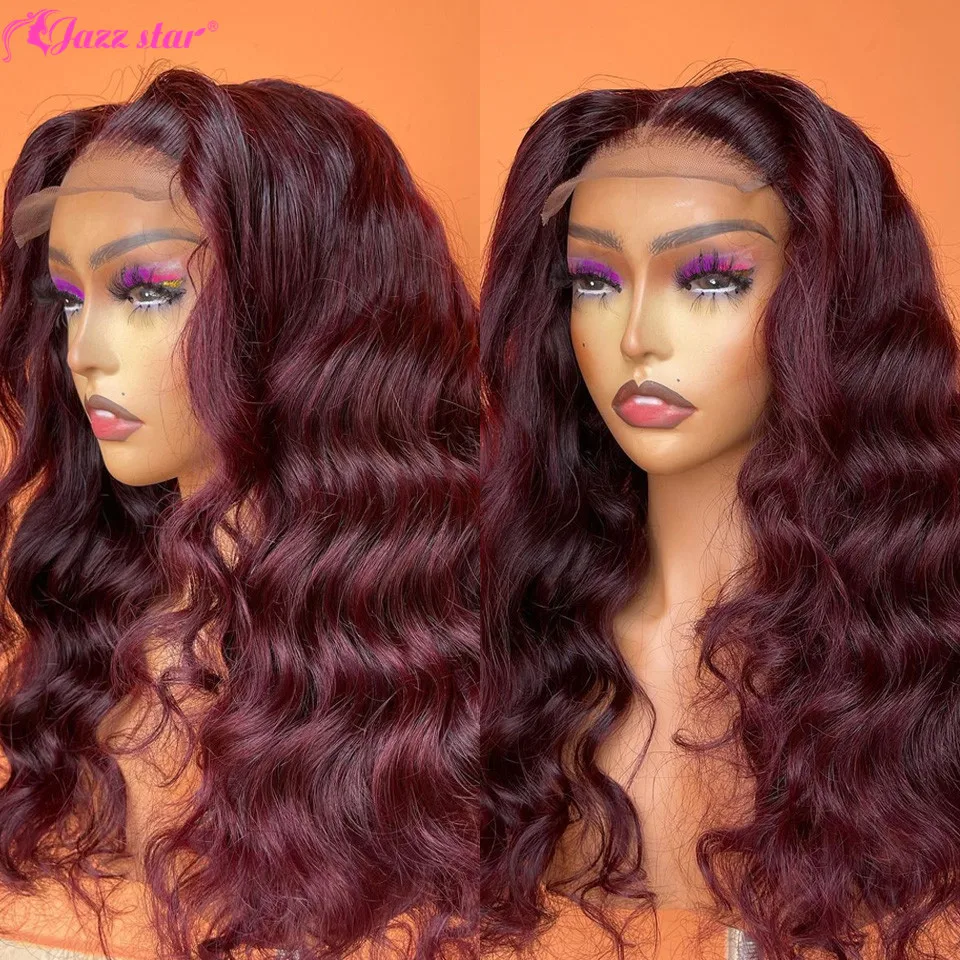 Бразильский Wig13x4 прямые бордовые кружевные передние парики 99J человеческие