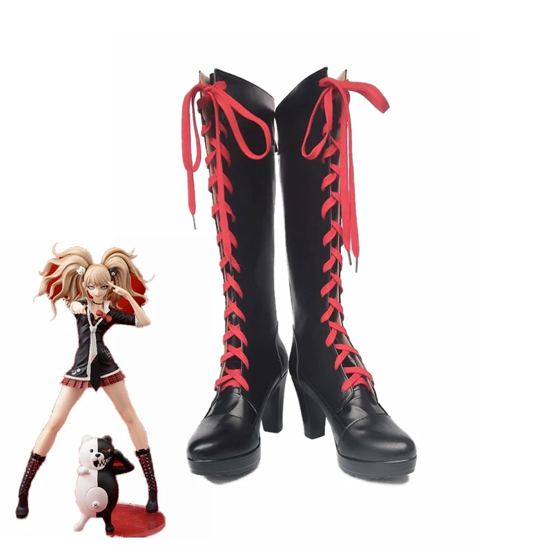 

Anime Danganronpa Cosplay Costumes Enoshima Junko JK Uniform Cafe Work Clothes shoes Boot Short Skirt Double Tail Braid Wigs New
