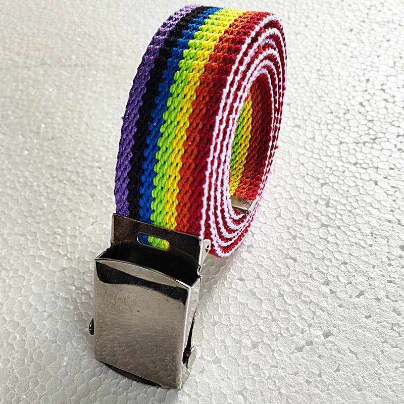 

Clothing accessories belt polyester cotton braided belt seven color belt fashion nylon canvas automatic buckle rainbow belt fact