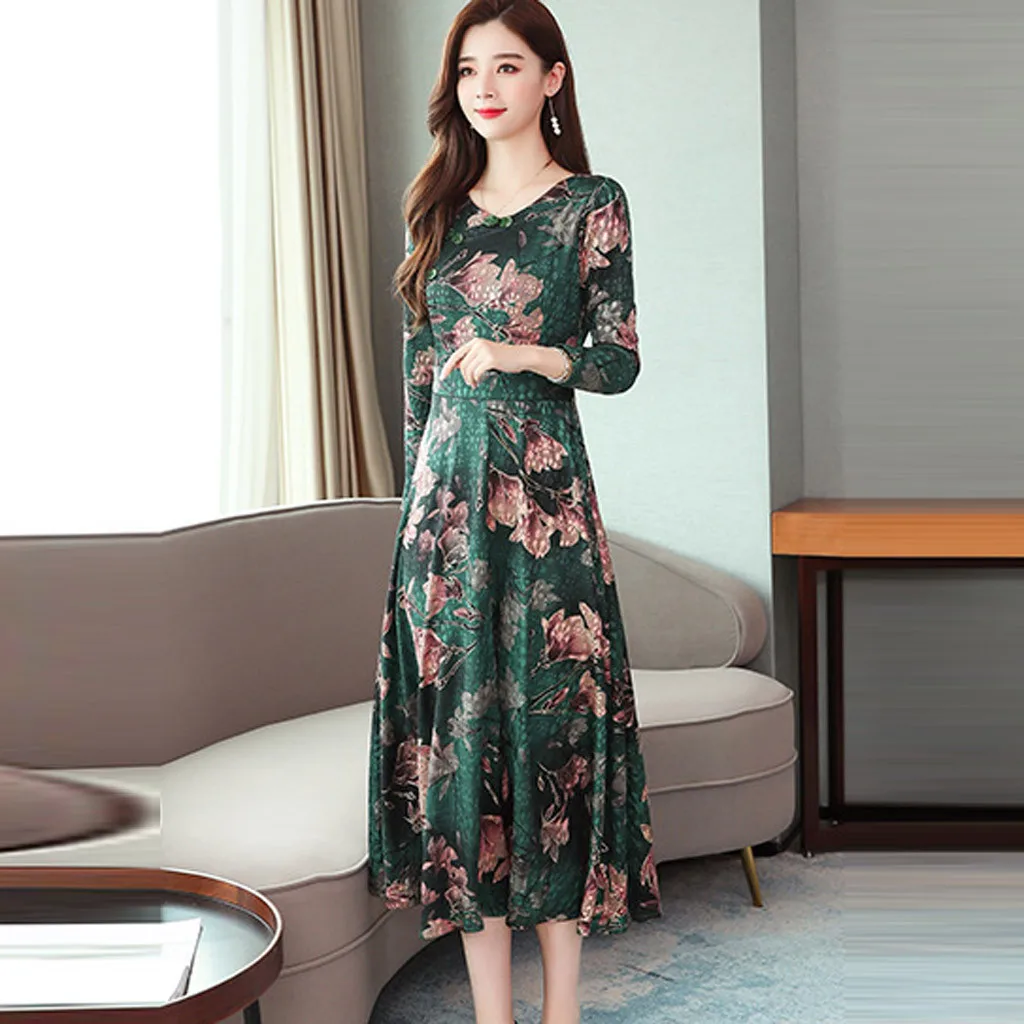 Женское винтажное платье с длинным рукавом Feamle повседневное свободное