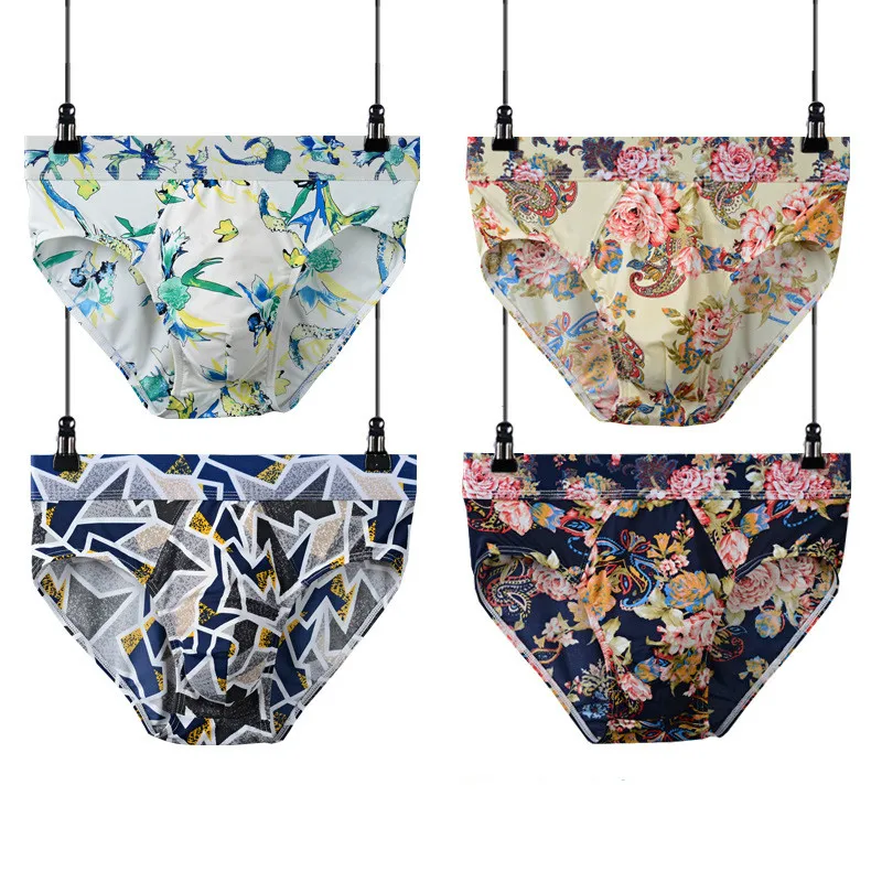 Мужские трусы с модным принтом сексуальные мужские плавки из нейлона и ледяного