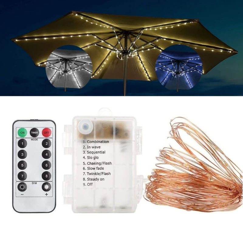 

Patio Umbrella Lights Cordless Parasol String Lights with Remote Control LED Umbrella PoIe Light Waterproof Lightings 896B