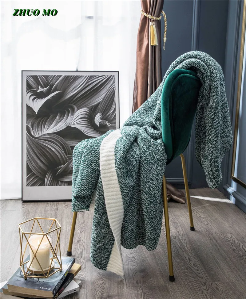 ZHUO MO Soft Knitted blanket Thick Travel Sofa Throw Blue brown green 130x160cm sheet for home Blanket Air Condition Blanket
