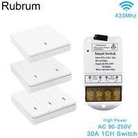 rubrum 433mhz ac 110v 220v 30a 1ch wireless remote control switch rf relay receiver push button wall panel switch for pump light