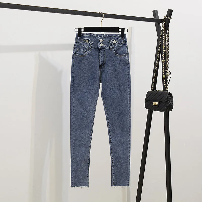 Blue pants Радужный полосатый свитер женский осенний корейский модный женский комплект из 2 предметов Свободное пальто обтягивающие эластичные джинсы с высокой талией комплект из двух предметов - Цвет: Blue pants