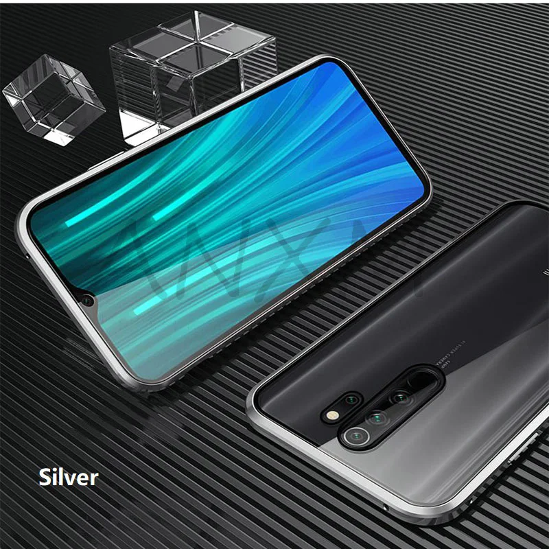 Металлический магнитный чехол для Xiaomi Redmi Note 7 8 K20 Pro закаленное стекло магнитные чехлы Чехол для Xiaomi Mi 9 SE 9T Pro A3 lite чехол - Цвет: Silver