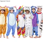 Пижама-кигуруми в виде единорога, Детская Пижама для мальчиков и девочек, фланелевый пижамный комплект в виде кота и Стича, одежда для сна в виде животных, зимние комбинезоны 4-12