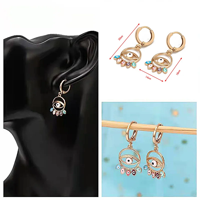 

New Evil Eyes Hollow Out Charms Earrings For Women's Vintage Punk Blue Eyes Bohemian Ear Pendant Fashion Jewelry Accessories