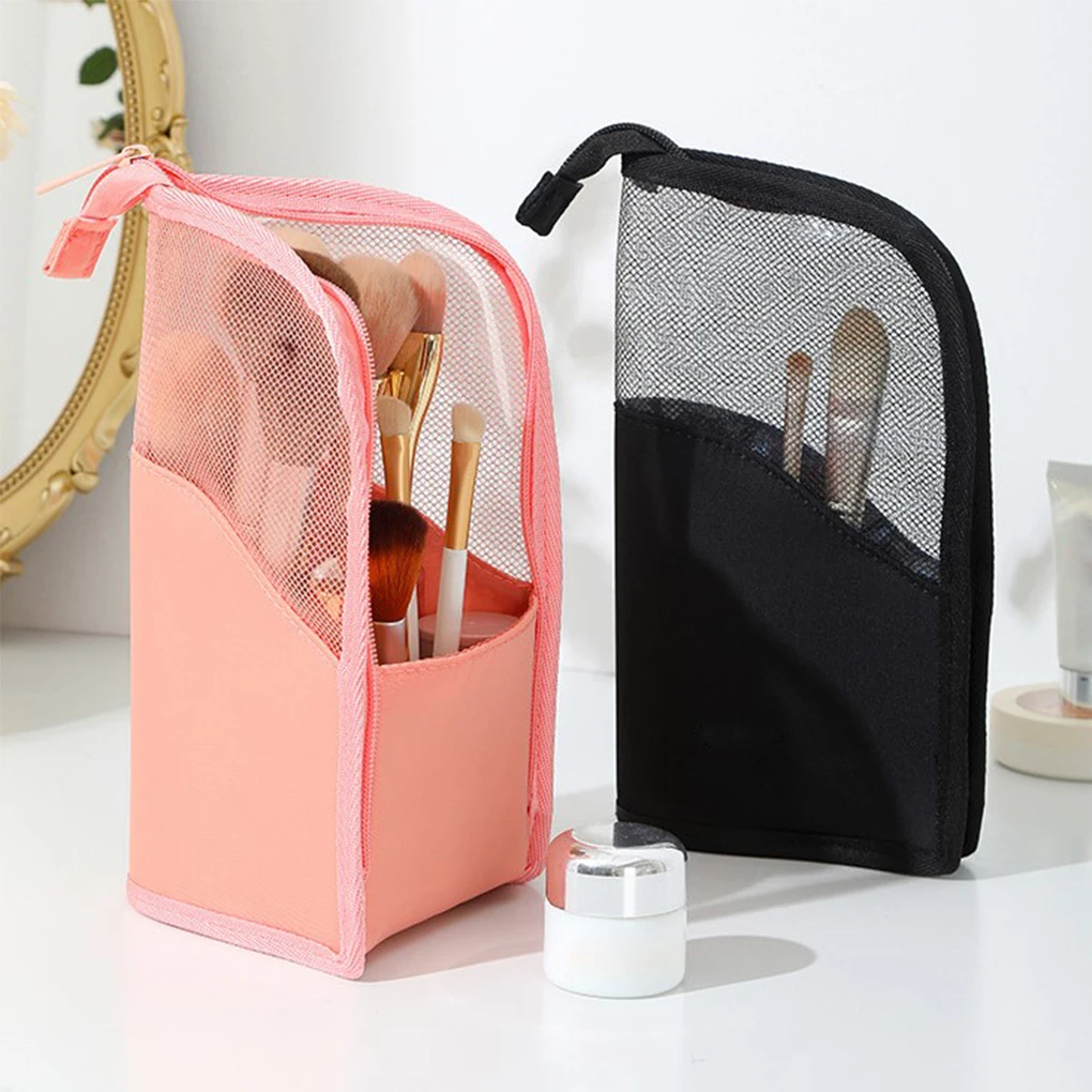 

Stand Cosmetic Bag for Women Clear Zipper Makeup Bag Travel Female Makeup Brush Holder Organizer Toiletry Bag