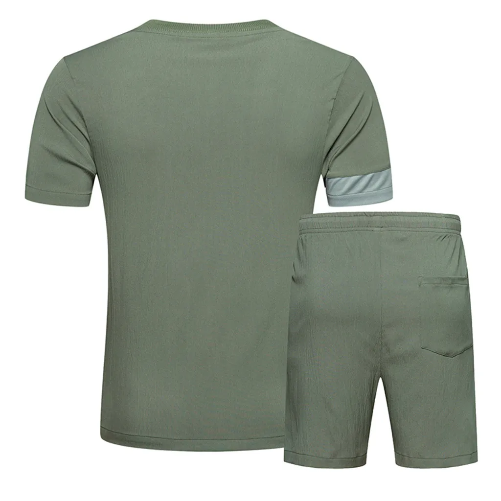 

Summer Fashion Men Patchwork Tracksuit Short Sleeve T-Shirt And Short Pants Set Gym Fitness Running Jogging Clothing Outfits 2pc