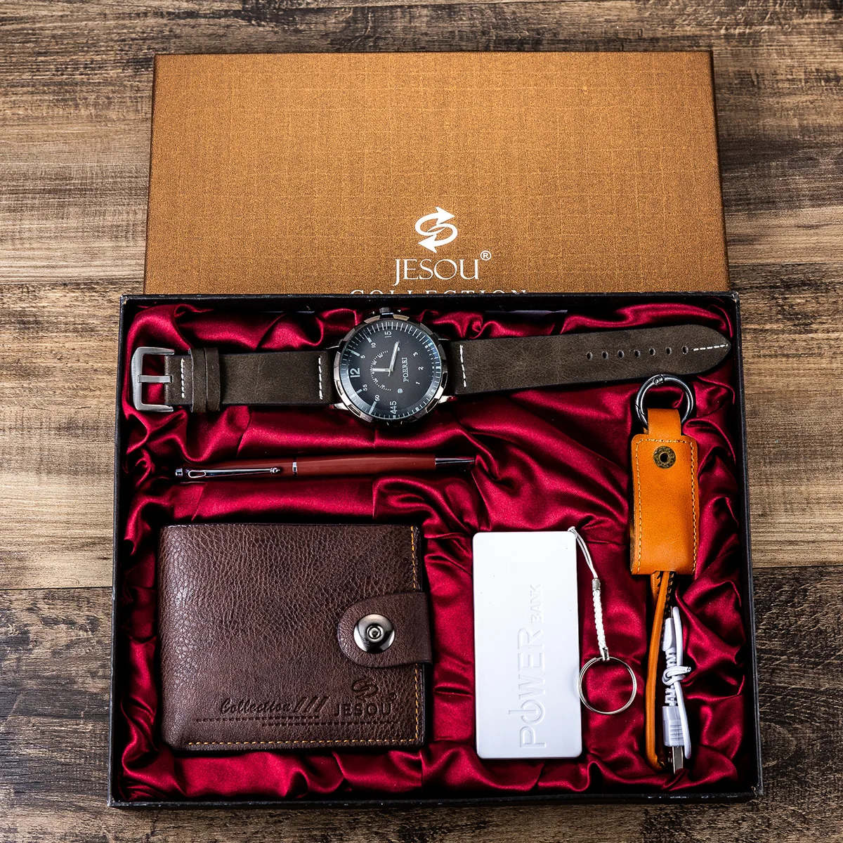 

Men's Gift Set Watch + Wallet + Pen + Data Cable + Power Bank Creative Combination Elegant Watch Women Luxury