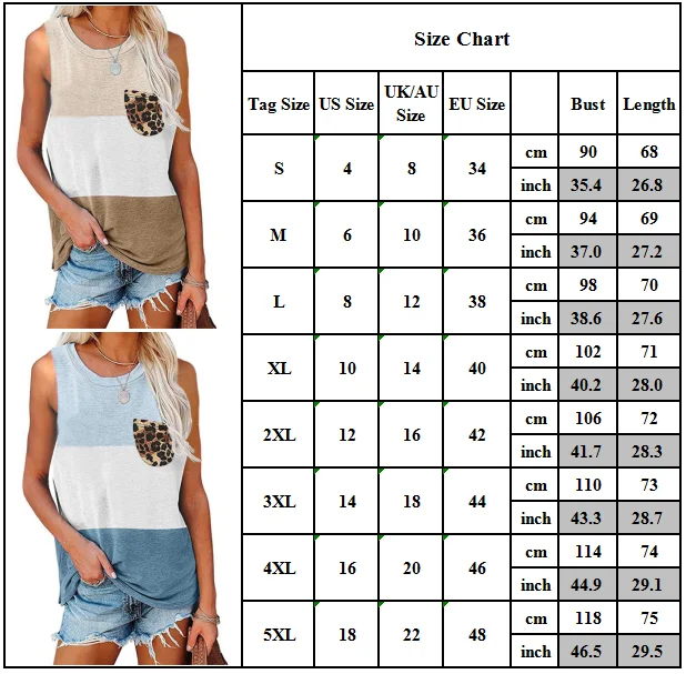 

VICABO Womens Tshirts Sleeveless Top Color Block Leopard Pocket Tank Tops Loose Vest Tee Summer Casual Woman Tshirt