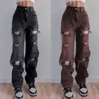 Джинсы женские рваные с завышенной талией, Модные Узкие свободные джинсы в стиле ретро, европейские и американские уличные модные прямые штаны в стиле Харадзюку, Y2K