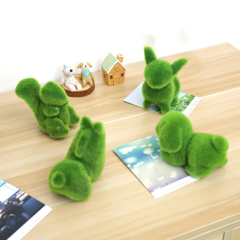 

Cute Handmade Artificial Grass Rabbit Dog Shape Moss House Decoration Office Table Ornament Home Gardening
