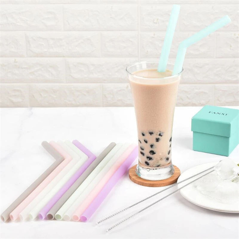 Многоразовые силиконовые питьевые гибкие соломинки с чистящими щетками и сумкой