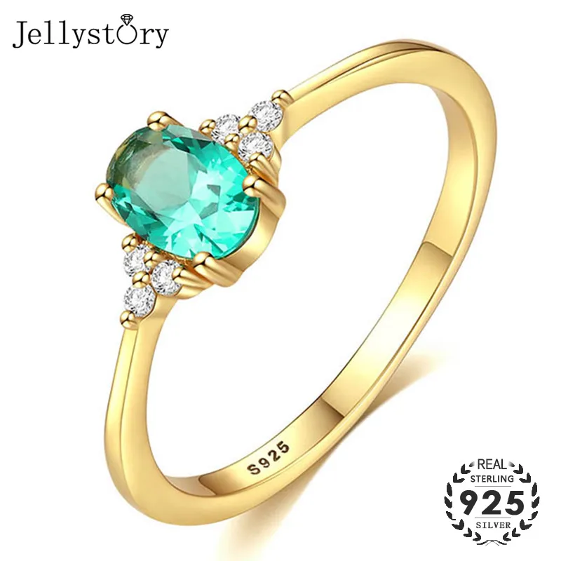 Jellystory модные серебряные ювелирные изделия 925 кольца овальной формы Изумрудный