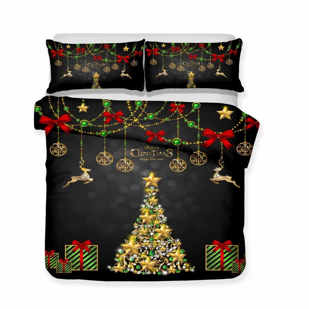 Black Bedding Set Diamond Decorated Gold Christmas Tree Deer Shine Soft Duvet Cover Pillowcase Home Room Decor Comforter Shell | Дом и сад