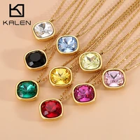 kalen fashion multiple color rainbow pendant necklaces for women gold color stainless steel link chain choker jewelry accessory