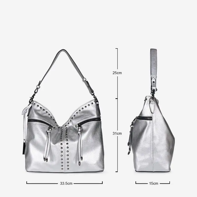 

Johnature Fashion Rivet Women Shoulder Bag 2021 New Casual Tote Pu Leather Large Capacity Solid Color Handbag Messenger Bag