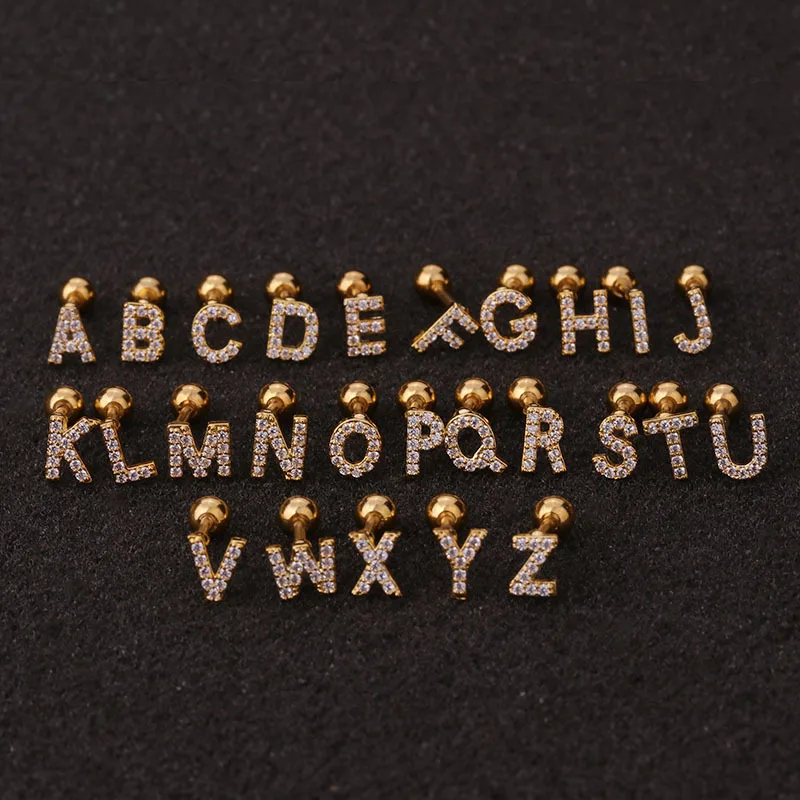 1 шт. 16 г стальной и медный ушной колокольчик 26 прописных букв фианитовые