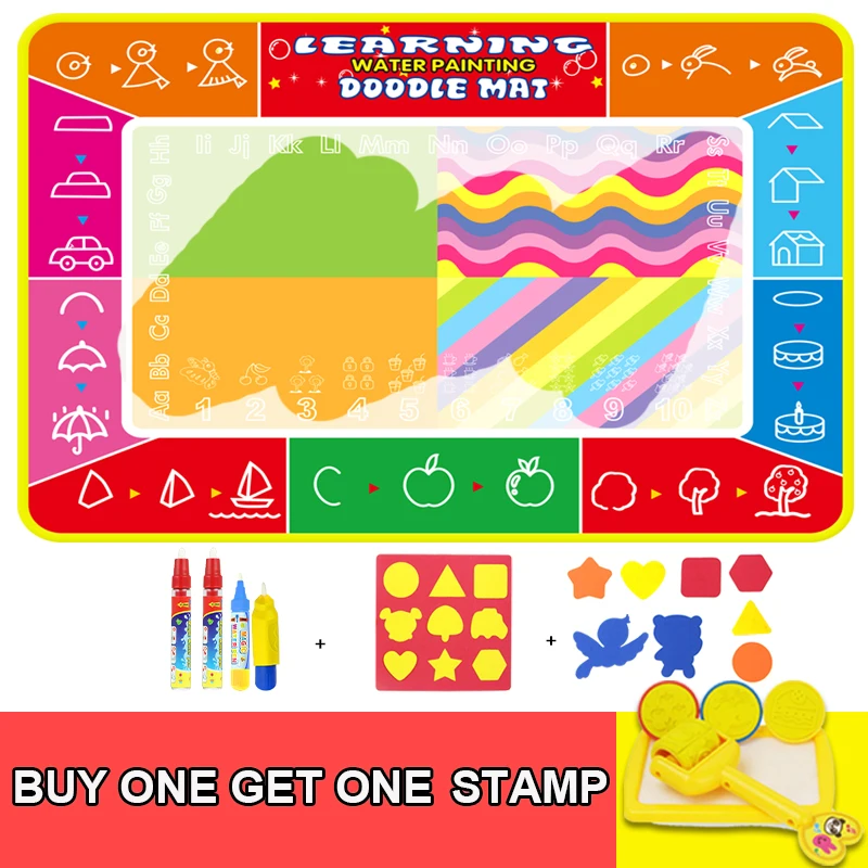 120x90CM Colorful Water Painting Mat & 3 Drawing Pens 1 Brush 17 Stamps Graphic Copy Coloring Toy Kid Gift | Игрушки и хобби