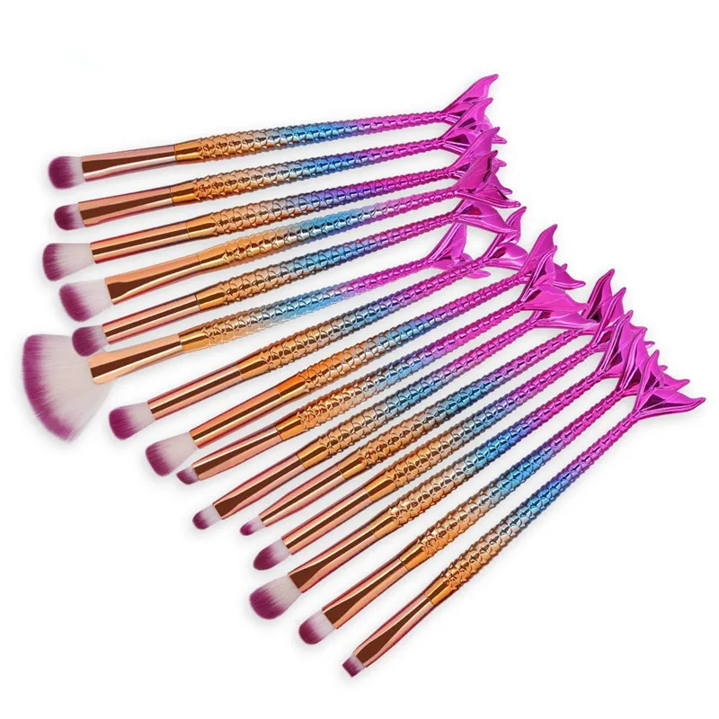 

15 PCS Mermaid Eye Makeup Brush Set Beauty Makeup Tools Eye Shadow Foundation Brush Cosmetic Pennelli Make Up