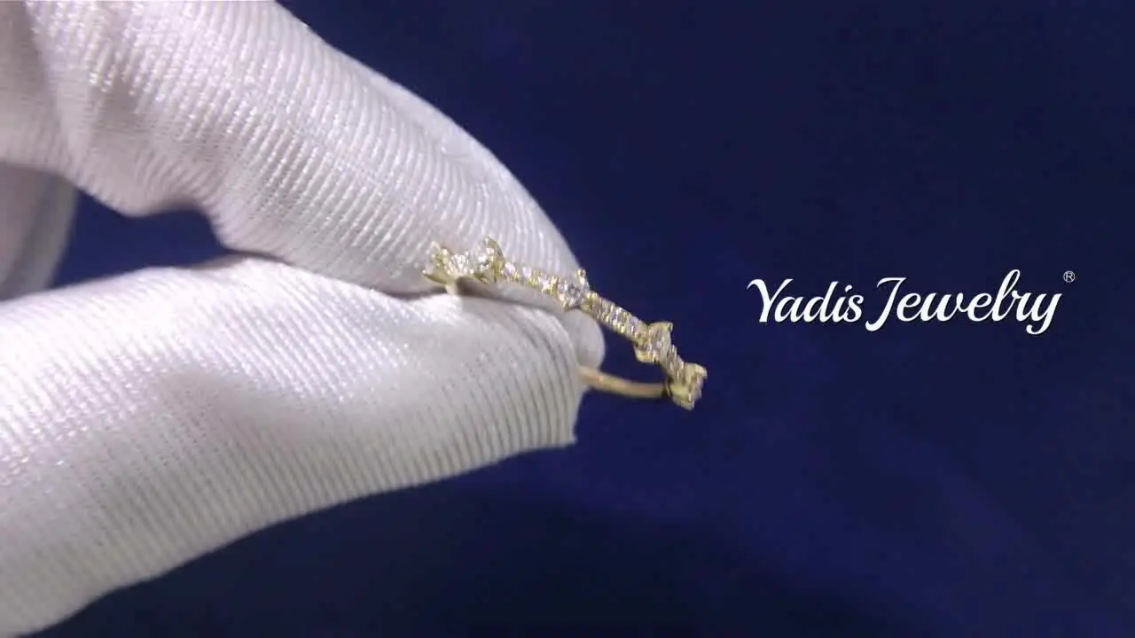 

Yadis half paved design small band 10k solid yellow gold stone diamond moissanite little finger ring