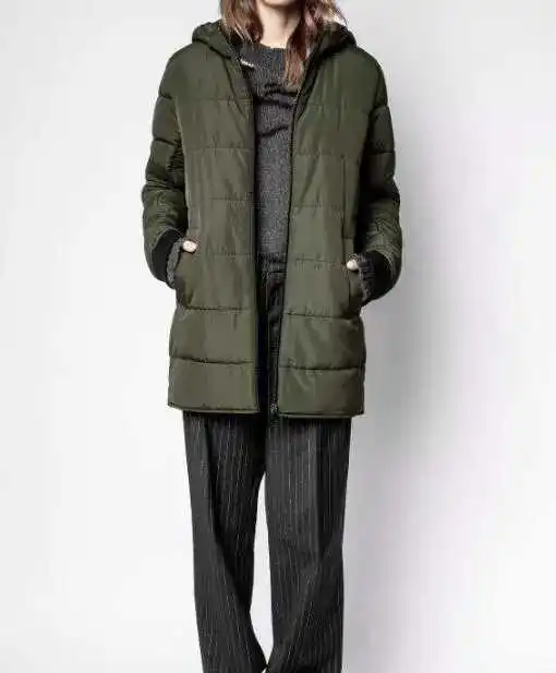 

2021winter warm Army Green Padded Coat Hooded Parka Detachable Quilt Lining Long Sleeves Fashionwomen long Jackets