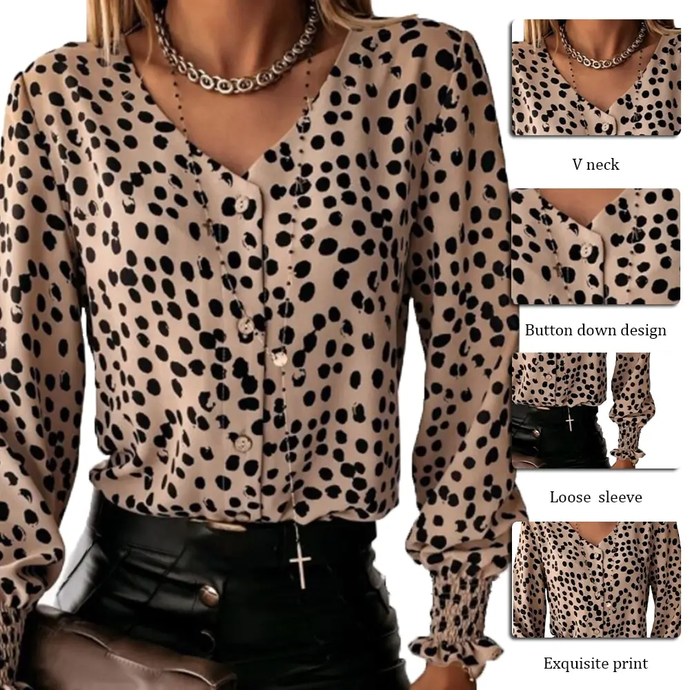 

Ladies Polka Dot Print Ruffle Blouse Shirt 2020 Autumn Winter Long Sleeve V-Neck Shirts Tops Office Women Button Blusas