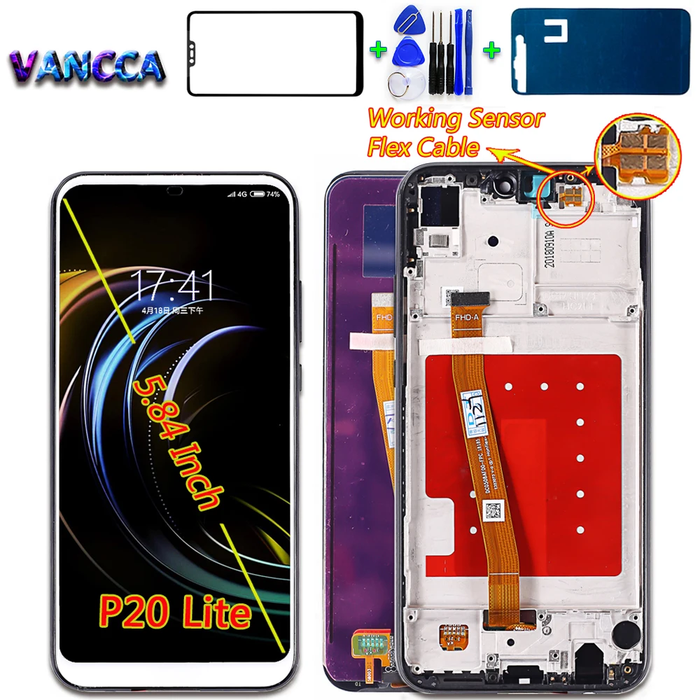 

Original LCD For Huawei P20 Lite 5.84 Inch IPS Touch Screen Digitizer Assembly + Frame Ane-lx3 For Huawei Nova 3e LCD Display