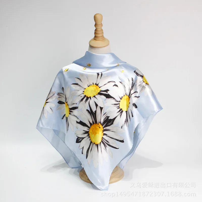 Искусственный Шелковый маленький шелковый шарф с принтом маргариток женский