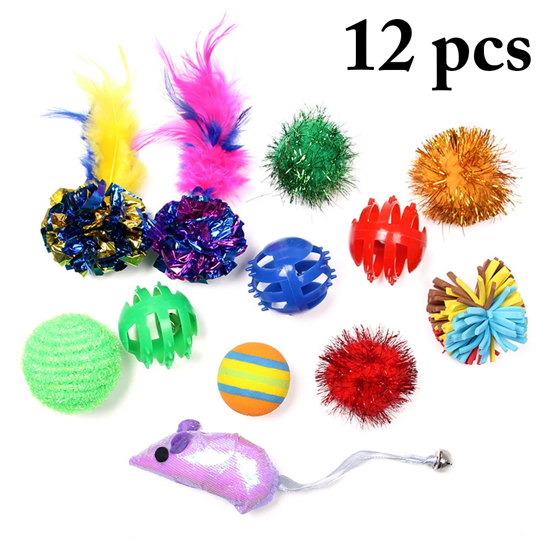 

12PCS Cat Toy Set Interactive Assorted Cat Training Toy Pet Ball Toy Mouse Toy Training Toys Cat Feather Toy Funny Toys