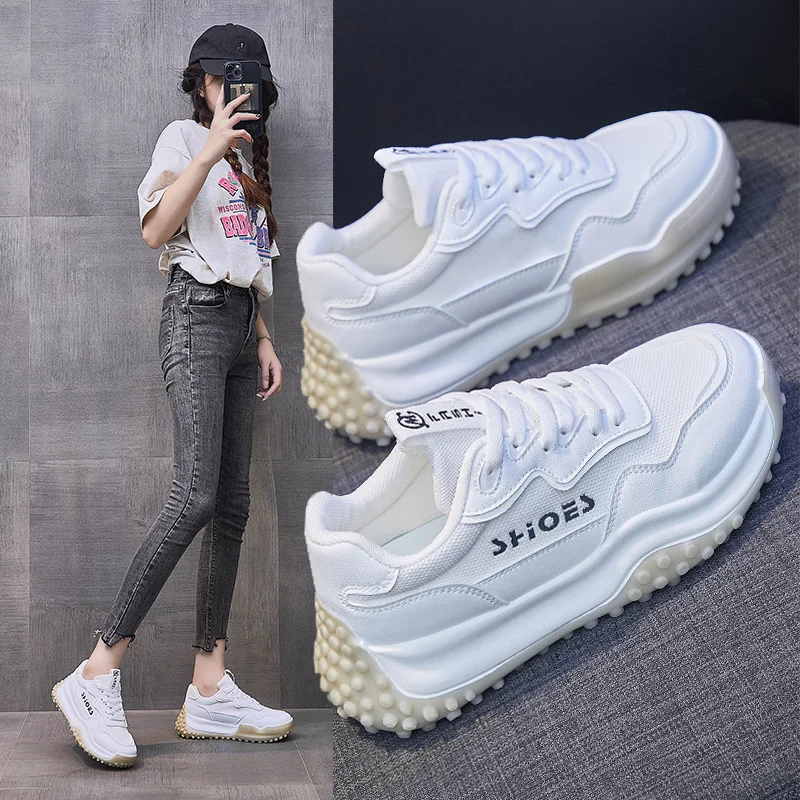 

Women Platform Sneakers Retro Style Dad Shoes Breathable Lace-up Increase High 5cm Street Non-slip Walking Casual Woman Shoes