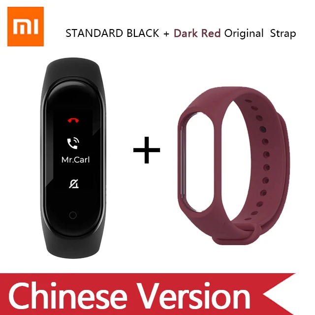 Red original strap Умный Браслет OriginalXiao mi Band 4 на английском, испанском и русском языках, 3 цвета, AMOLED экран, mi band 4, Smartband, fitness Traker - Цвет: Red original strap