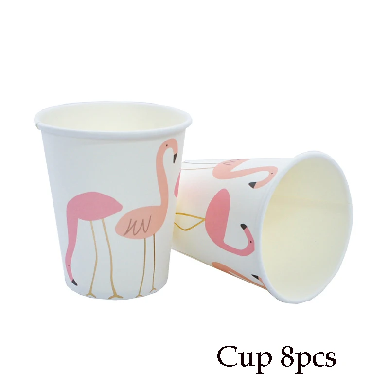 8pcs cup flamingo 8pcs Party Disposable Paper Cups Juice Cup Cartoon Flamingo DIY Decor Baby Shower Kids Birthday Wedding Picnic Tableware Supply - Цвет: 8pcs cup flamingo