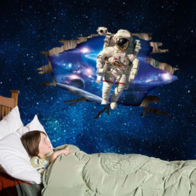 3D космический синий настенный стикер галактика Луна украшение дома для детской