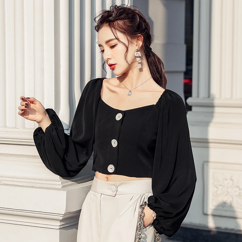 

2020 Women Crop Tops Fashion Solid Blouses Spring Camisa Feminina Office Shirts Plus Size OL Blusa Streetwear Clothes T092