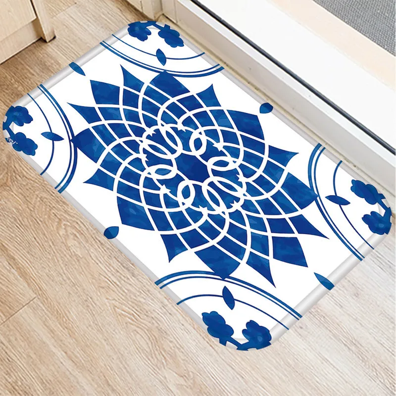 Blue White Porcelain Kitchen Entrance Door Mat Coral Velvet Carpet Doormat Colorful Indoor Floor Mats Anti-Slip Rug 48257 | Дом и сад