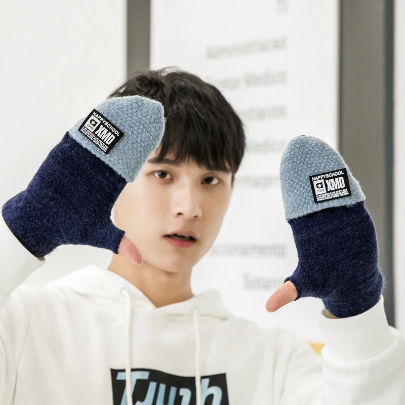 Зимние мужские перчатки без пальцев, толстые теплые варежки Luvas Handschuhe Guantes для студентов и мальчиков, рождественский подарок