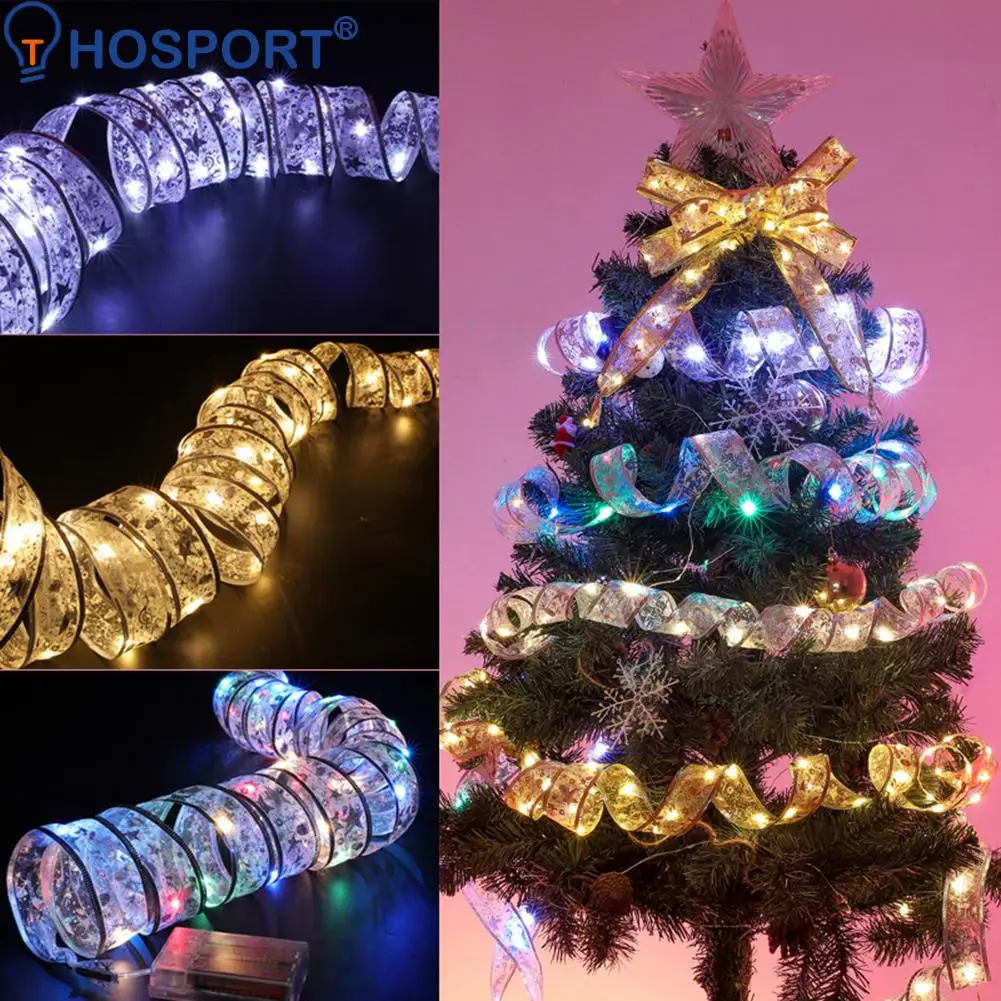 

4m Fairy Strings Lights 40LED Christmas Ribbon Bows Xmas Tree Ornaments Wedding Holiday Party Lighting New Year Home Decorations